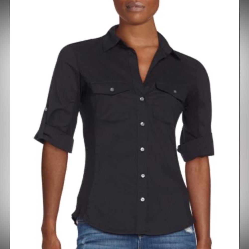 James Perse black short sleeve button up from Neiman Marcus